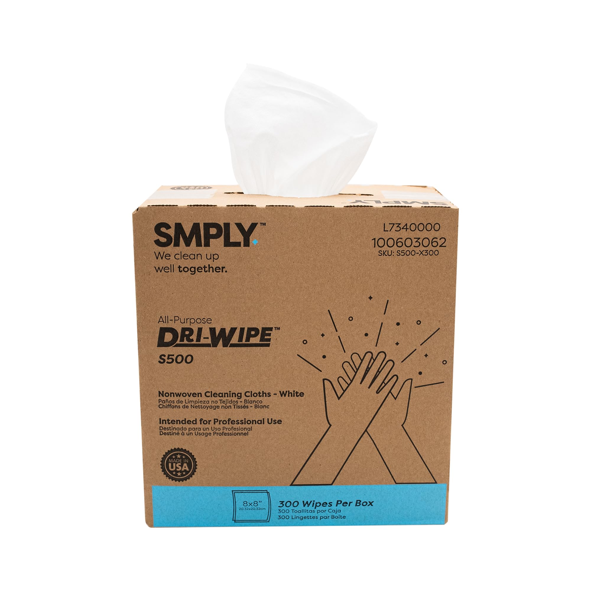 Dri-Wipe S500 by SMPLY Brands: All-Purpose Dry Wipes, 10 Boxes of 176 (1,760 Total Wipes), Alternative to Shop Towels & Paper Towels, 8" x 12" Center