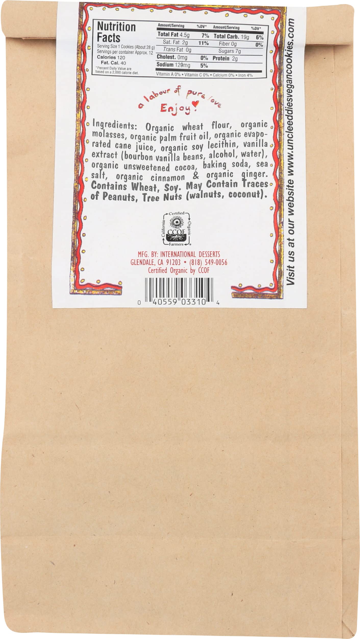 Uncle Eddie's Vegan, Organic Molasses Cookie, 12 oz