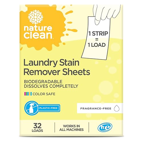 Nature Clean Natural Stain Remover for Clothes Laundry Strips Unscented 32 Count, Non-Toxic Advanced Stain Remover Treater Laundry Sheets