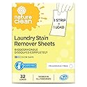 Nature Clean Natural Stain Remover for Clothes Laundry Strips Unscented 32 Count, Non-Toxic Advanced Stain Remover Treater Laundry Sheets