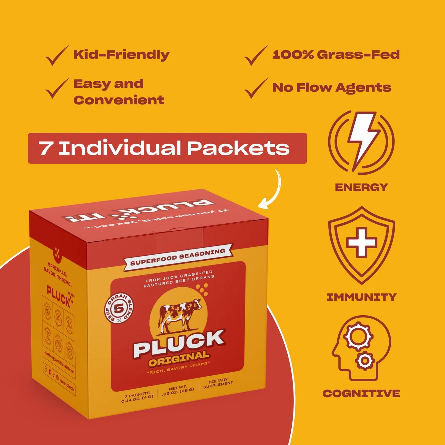 Pluck Original Organ Meat Blend Seasoning Travel Pack | From Grass-Fed & Grass-Finished Pastured Beef Organs with Redmond Real Sea Salt | As Seen on