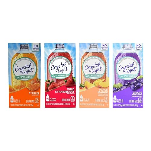 Crystal Light Caffeinated Drink Mix Variety Pack, Low Calorie Powdered Beverage Mix for Water Flavoring and Energy Drinks, Grape, Peach Mango, Wild