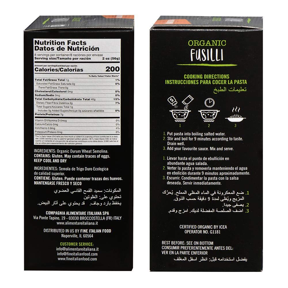 Mantova Italian Organic Spirali Pasta,(Pack of 4) Made with selected durum semolina and dried in slow temperature to protect the nutrition value