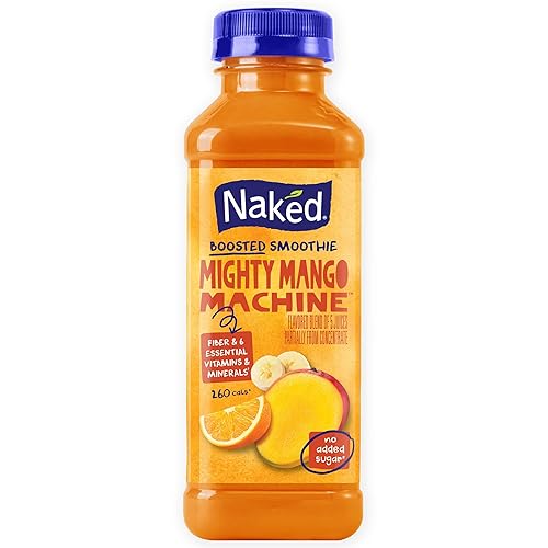 Naked Boosted Smoothie Mighty Mango Machine, 15.2 fl oz Bottle - Real Fruit Juice Smoothie with Fiber, Excellent Source of Vitamin C and Vitamin E