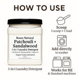 Roses Natural Patchouli + Sandalwood 3-in-1 Laundry Detergent Powder, 32 oz - Cleans, Softens & Removes Stains - Super Concentrated, All-Natural