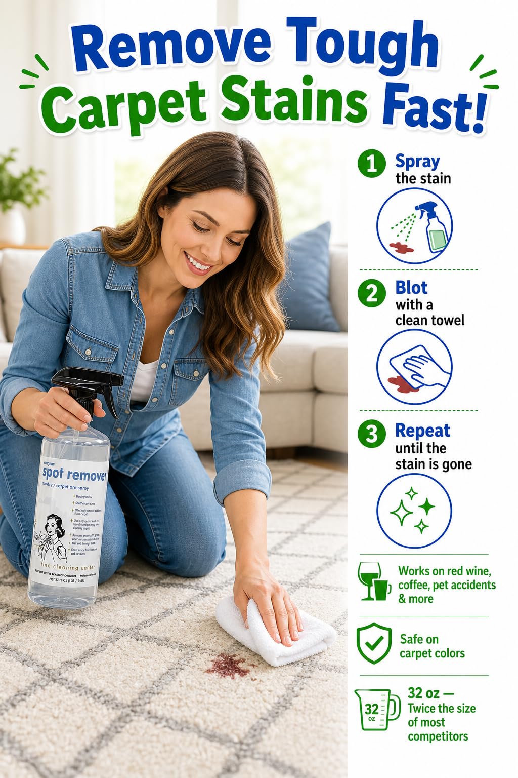 Fred's Ultra-Powered Enzyme Spot & Stain Remover for Carpet, Laundry, and More, 32 Ounce Spray