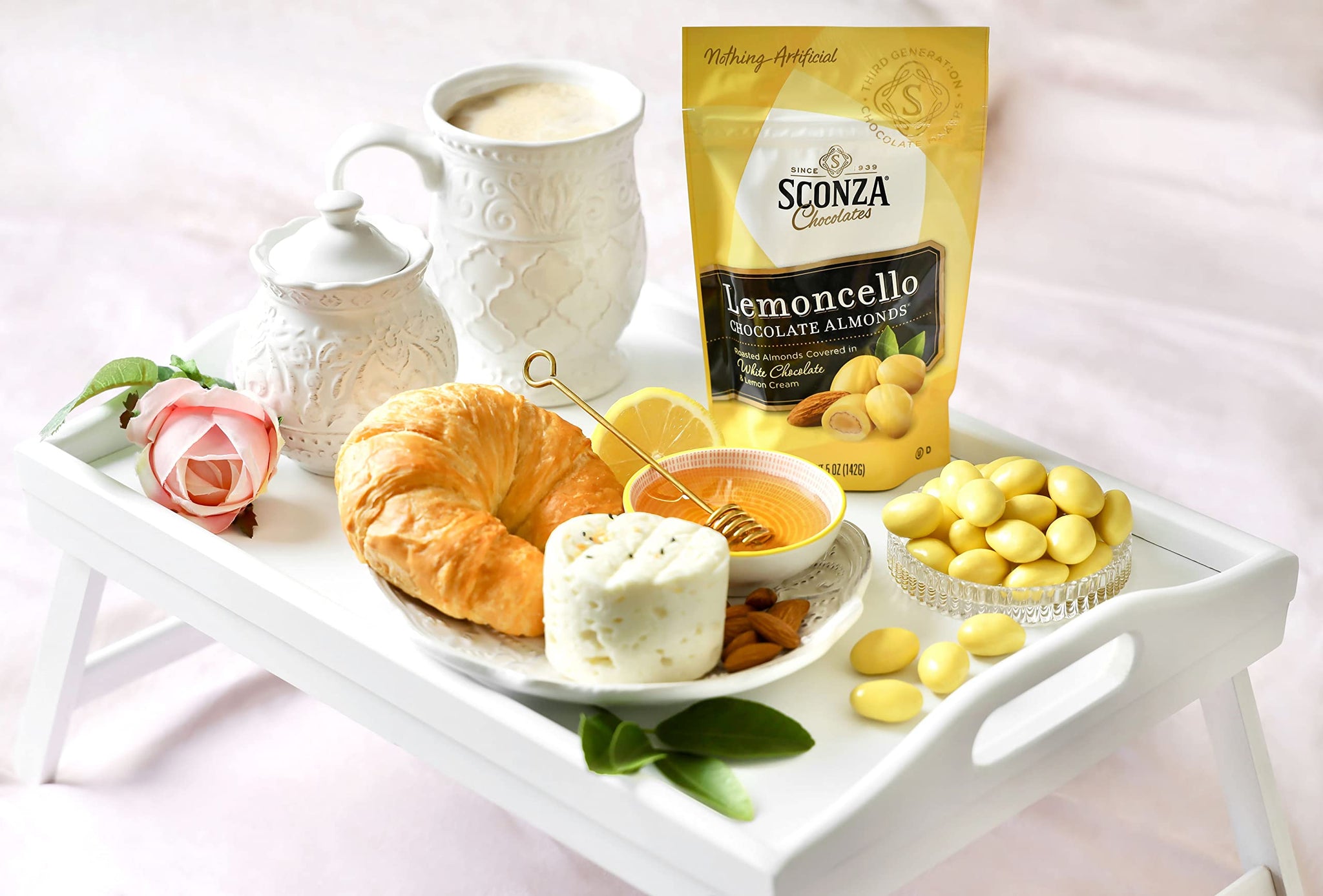 Sconza Lemoncello Lemon Cream & White Chocolate Almonds | Inspired by Italy's Lemon Groves | Made in the USA | Pack of 3 (5 Ounce Each)