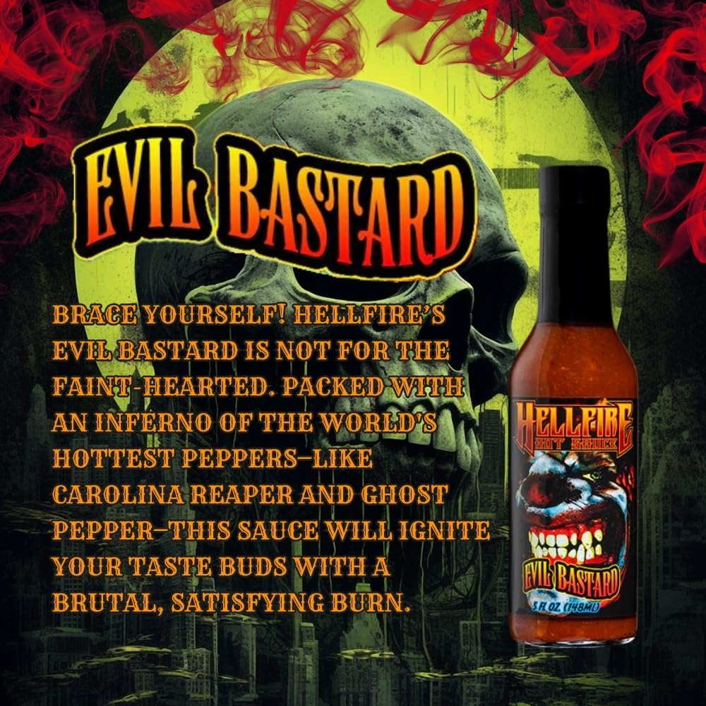 Hellfire Evil Bastard Hot Sauce, Gourmet, Smoky, Cinnamon Whiskey Infused Super Hot Sauce, 5 oz.