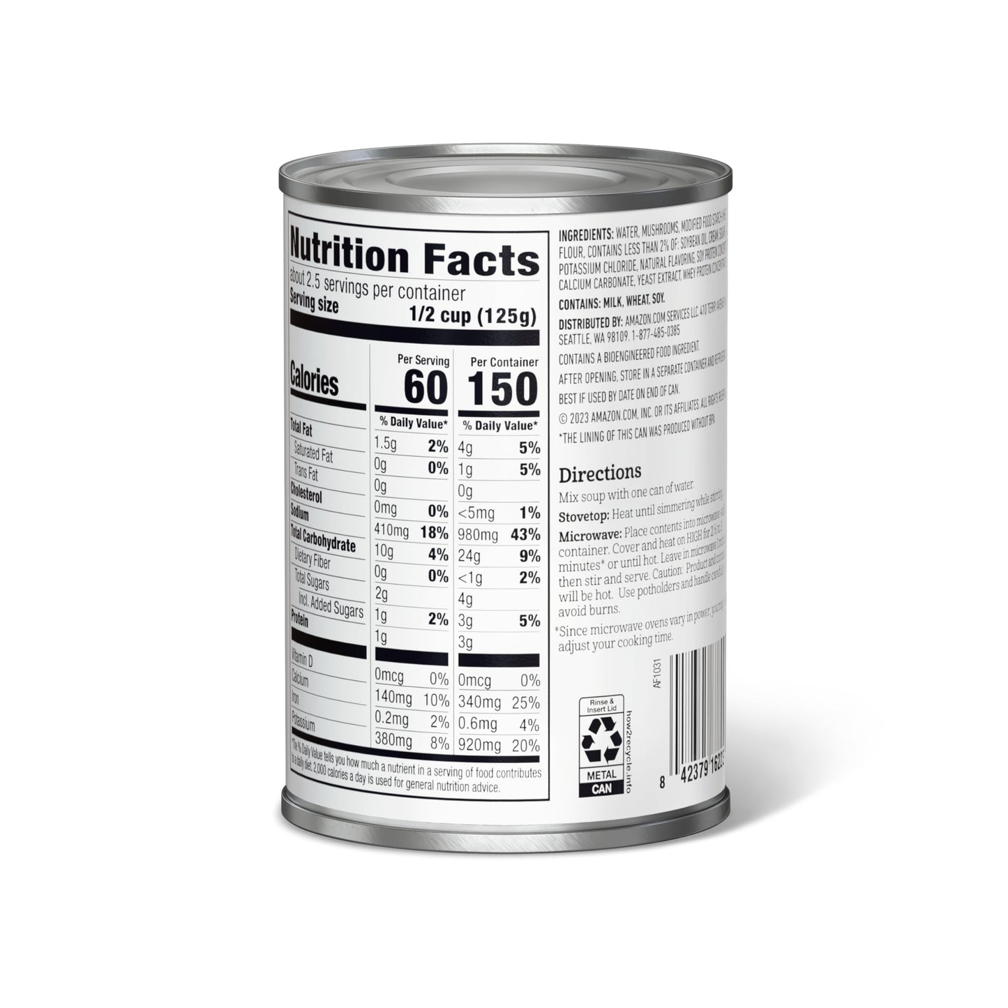 Amazon Fresh, Condensed Low Fat Cream Of Mushroom Soup, 10.5 Oz (Previously Happy Belly, Packaging May Vary)
