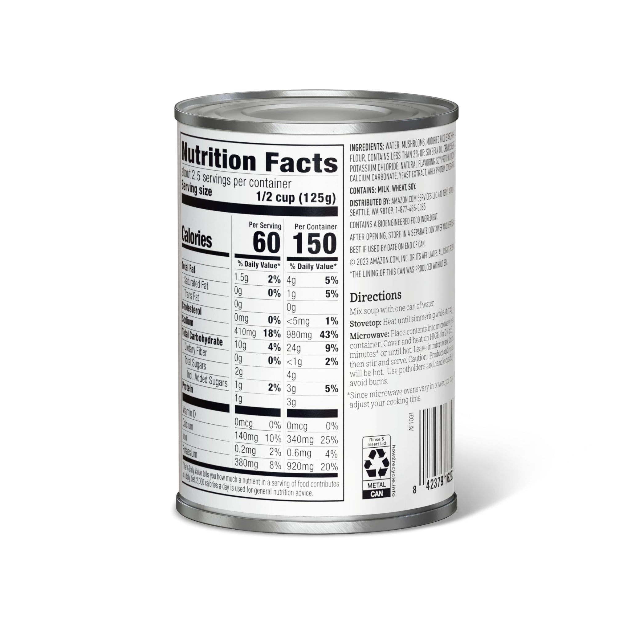 Amazon Fresh, Condensed Low Fat Cream Of Mushroom Soup, 10.5 Oz (Previously Happy Belly, Packaging May Vary)