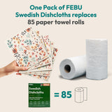 FEBU Swedish Dishcloths for Kitchen | 5 Pack Watercolor Reusable Paper Towels Washable | Swedish Dish Towels | Non-Scratch Cellulose Sponge Cloths |