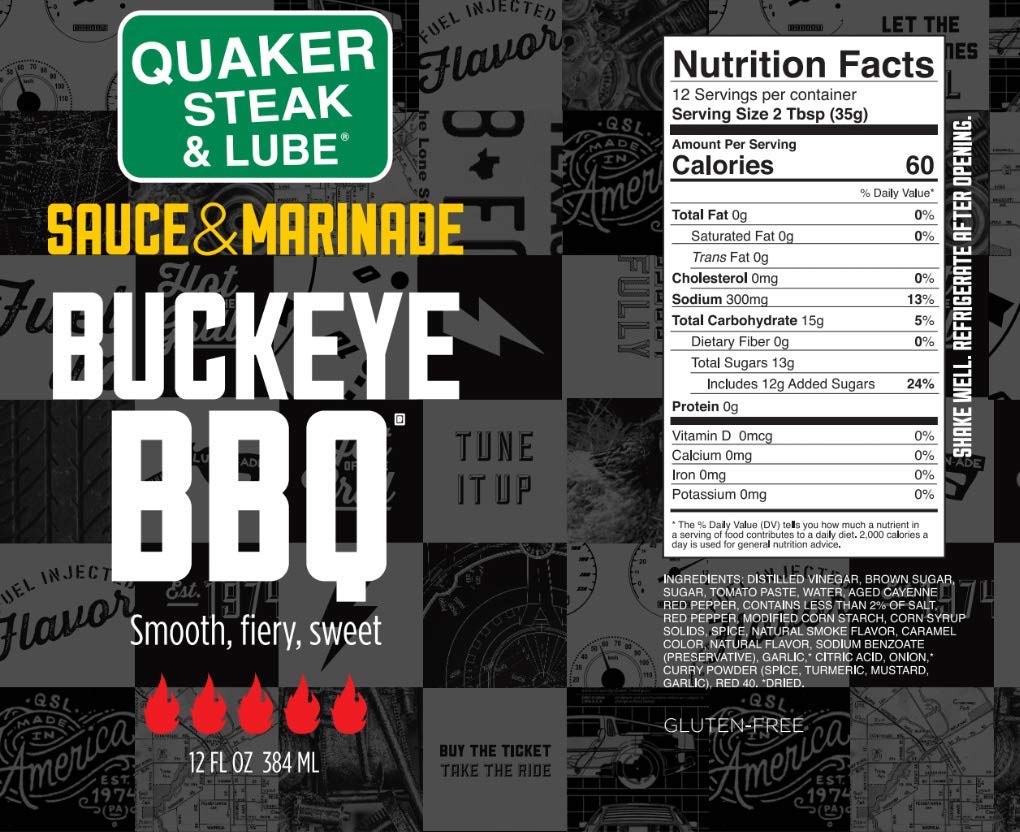 Quaker Steak and Lube Buckeye Barbecue Wing Sauce - 12 Ounce Glass Bottle of Quaker Steak & Lube Buckeye BBQ Sauce