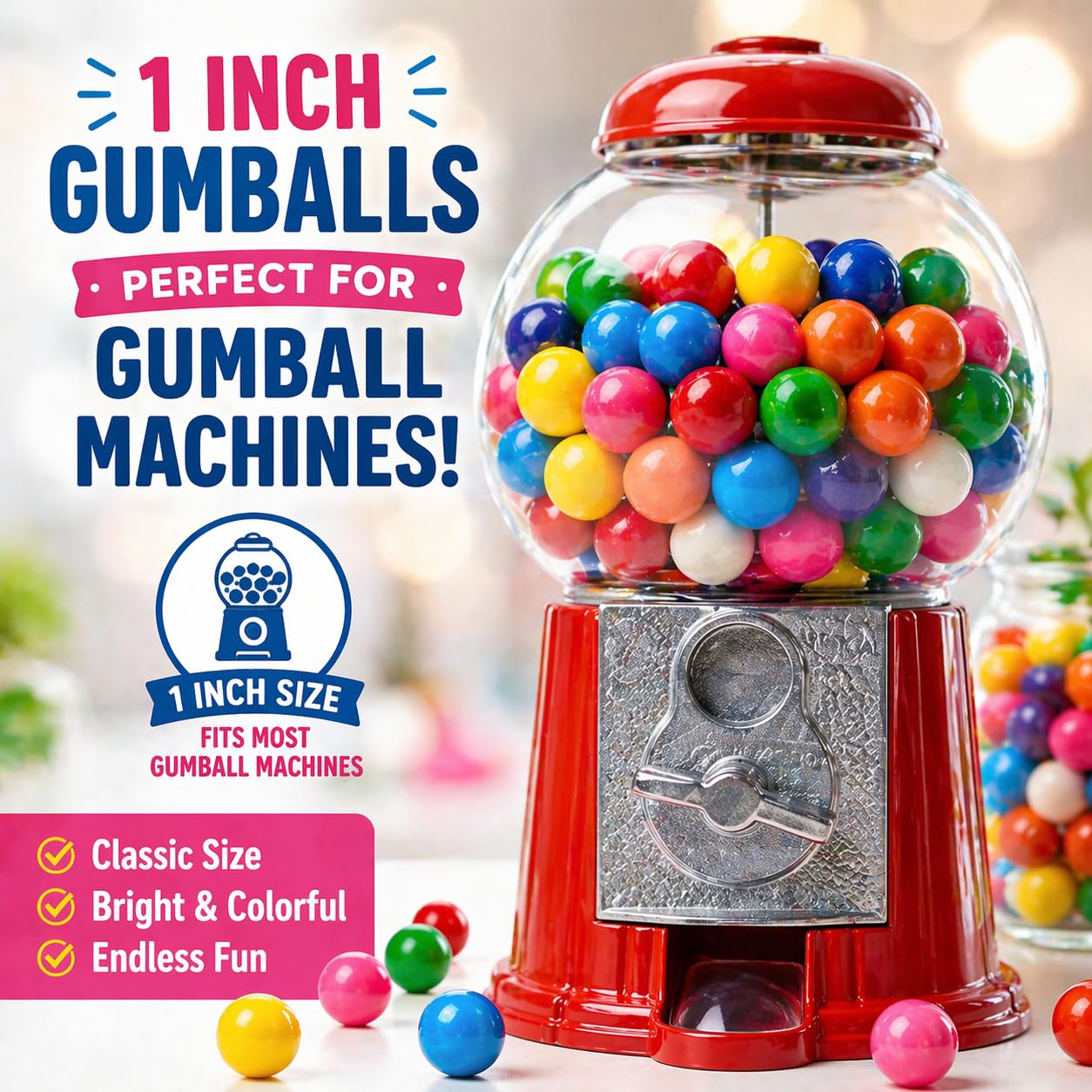 A Great Surprise - 1-Inch Rainbow Gumballs - 4 lb Bulk Bag - No Artificial Dyes - Vibrant Naturally Colored Gumballs for Vending Machines, Candy