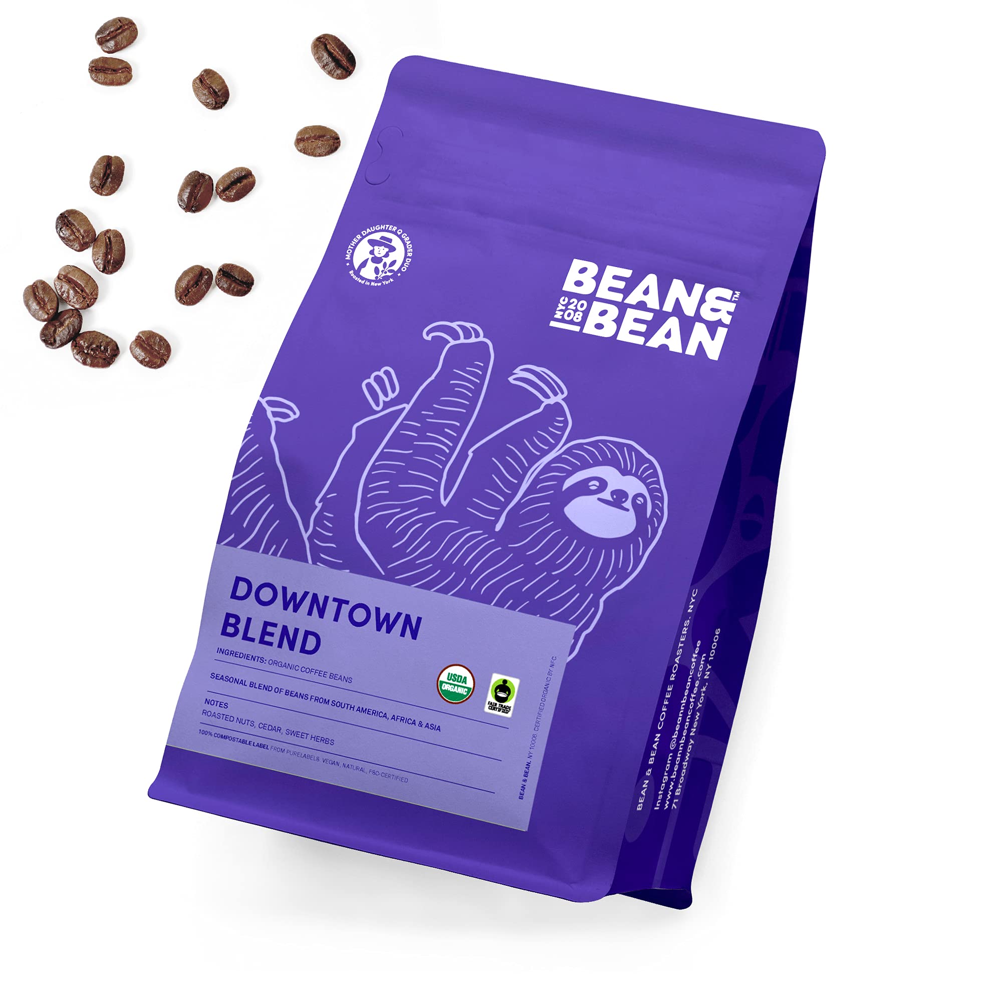 Bean & Bean Downtown Medium Roast - Organic Ground Blend Coffee - Creamy, Clean and Smooth Fair Trade Coffee - Ideal Espresso Ground Coffee Medium