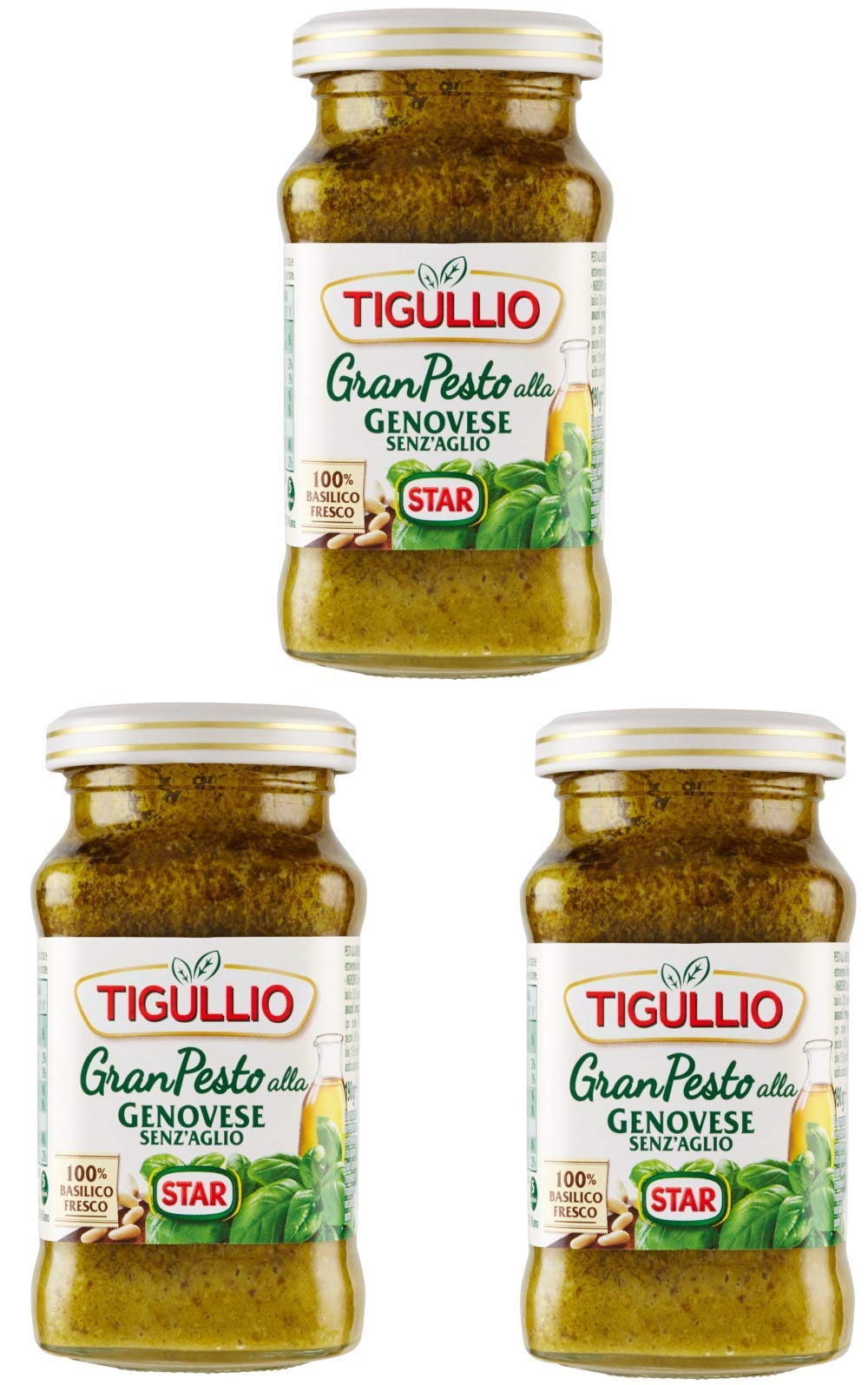 Tigullio: "Gran Pesto alla Genovese" Genovese Pesto Without Garlic - 6.7 Fluid Ounce (190ml) Packages (Pack of 3) [ Italian Import ]