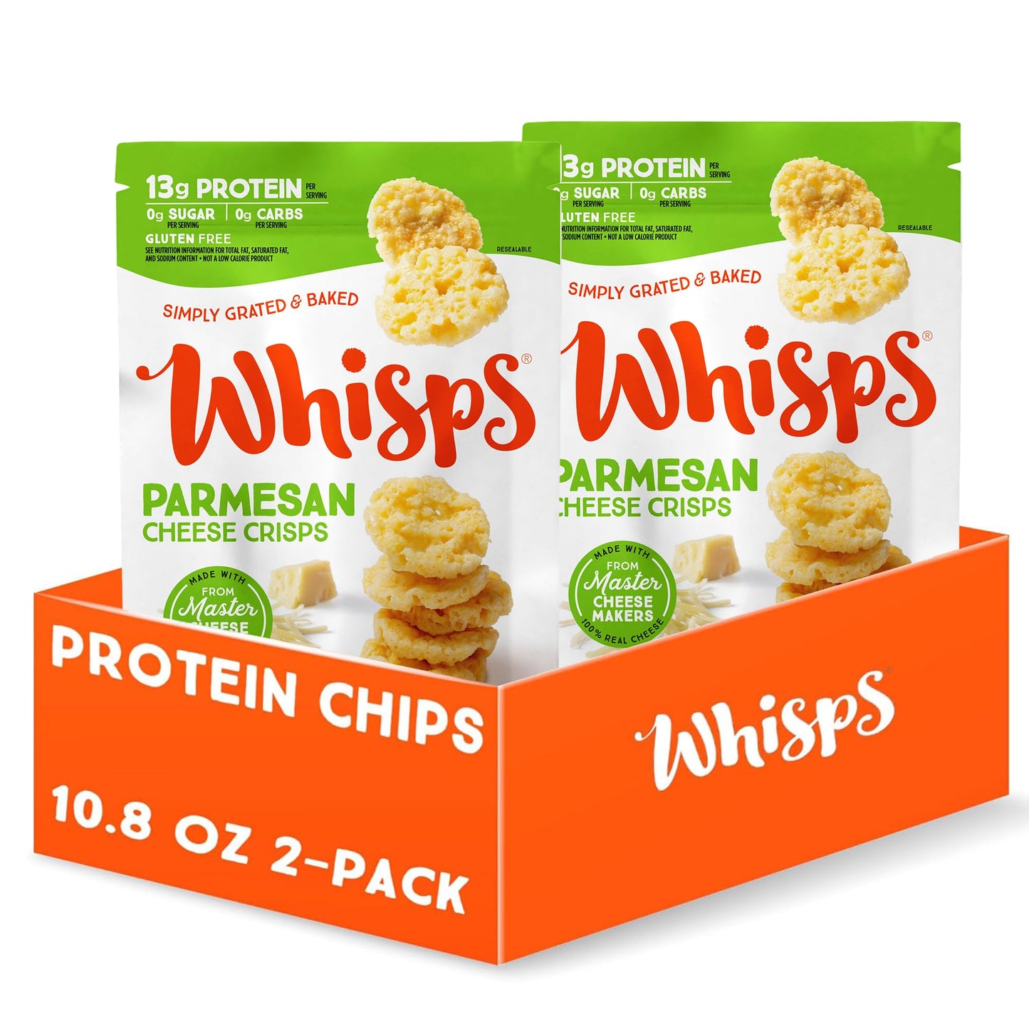 Whisps Cheese Crisps Parmesan Cheese | Protein Chips | Healthy Snacks | Protein Snacks, Gluten Free, High Protein, Low Carb Keto Food (10.8 Oz, 2