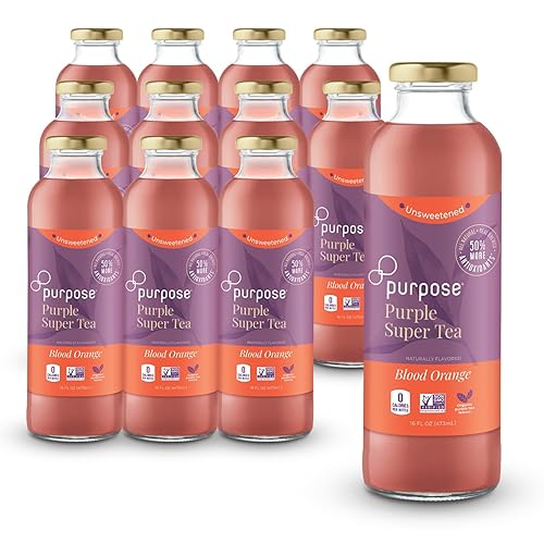 Purpose Tea, Blood Orange - Bottled Iced Tea, All Natural Brewed Organic Purple Leaves, Unsweetened, Pure, Non-GMO, High in Antioxidants