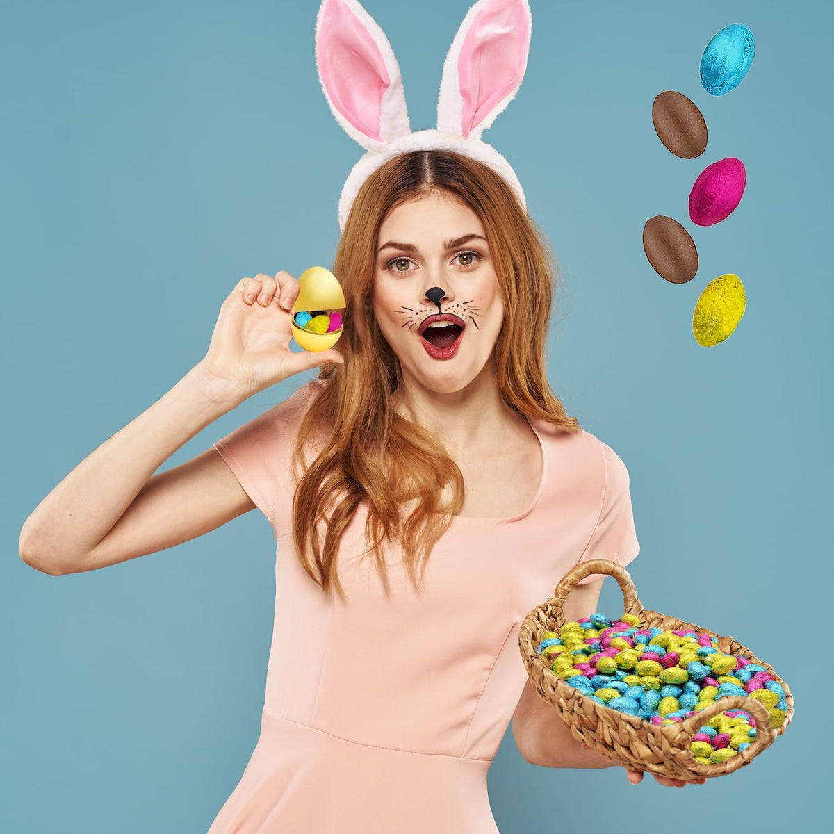 12-Count Fruidles Easter Pastel Foiled Eggs Milk Chocolate Mesh Bags, Happy Easter Day Eggs, Party Bag Fillers, Individually Wrapped, Kosher Certified