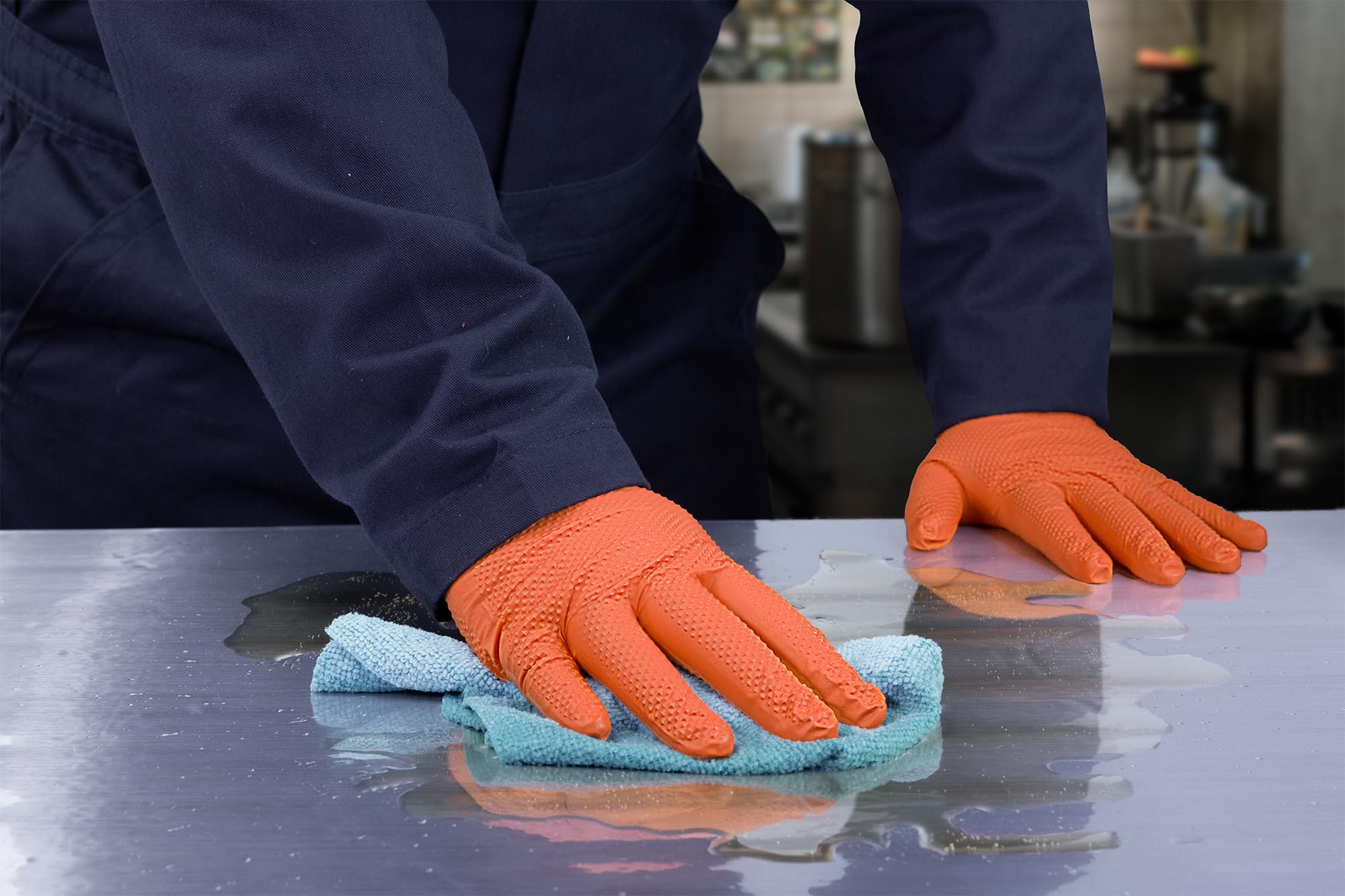 GLOVEWORKS Industrial Orange Disposable Gloves, Flock-Lined Nitrile Gloves, Raised Diamond Texture, 8 mil, Large, Box of 50