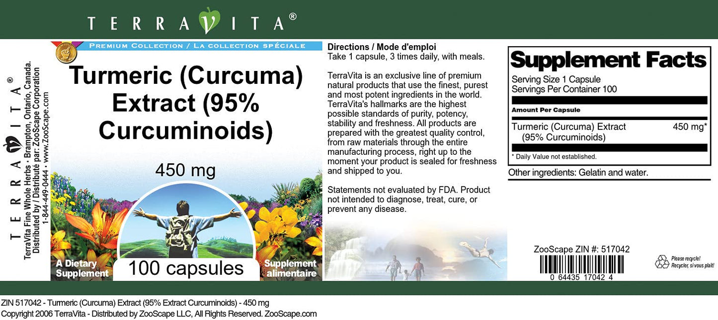 Turmeric (Curcuma) Extract (95% Curcuminoids) - 450 mg (100 Capsules, ZIN: 517042)