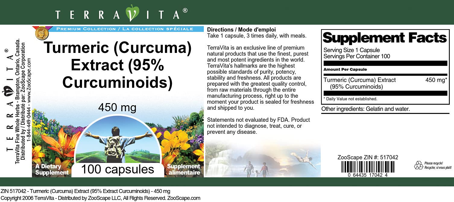 Turmeric (Curcuma) Extract (95% Curcuminoids) - 450 mg (100 Capsules, ZIN: 517042)
