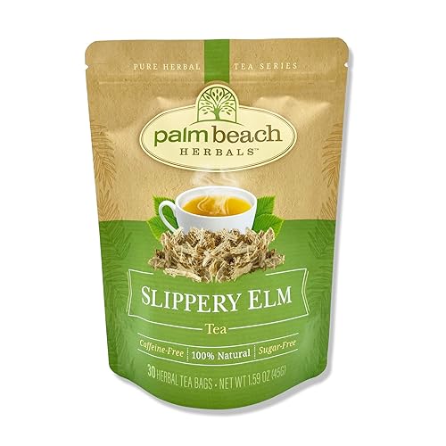 Palm Beach Medicinal Herbs Slippery Elm Tea - Slippery Elm Bark for Throat, Digestive and Wellness Support - Caffeine Free - Sugar Free - 30 Herbal