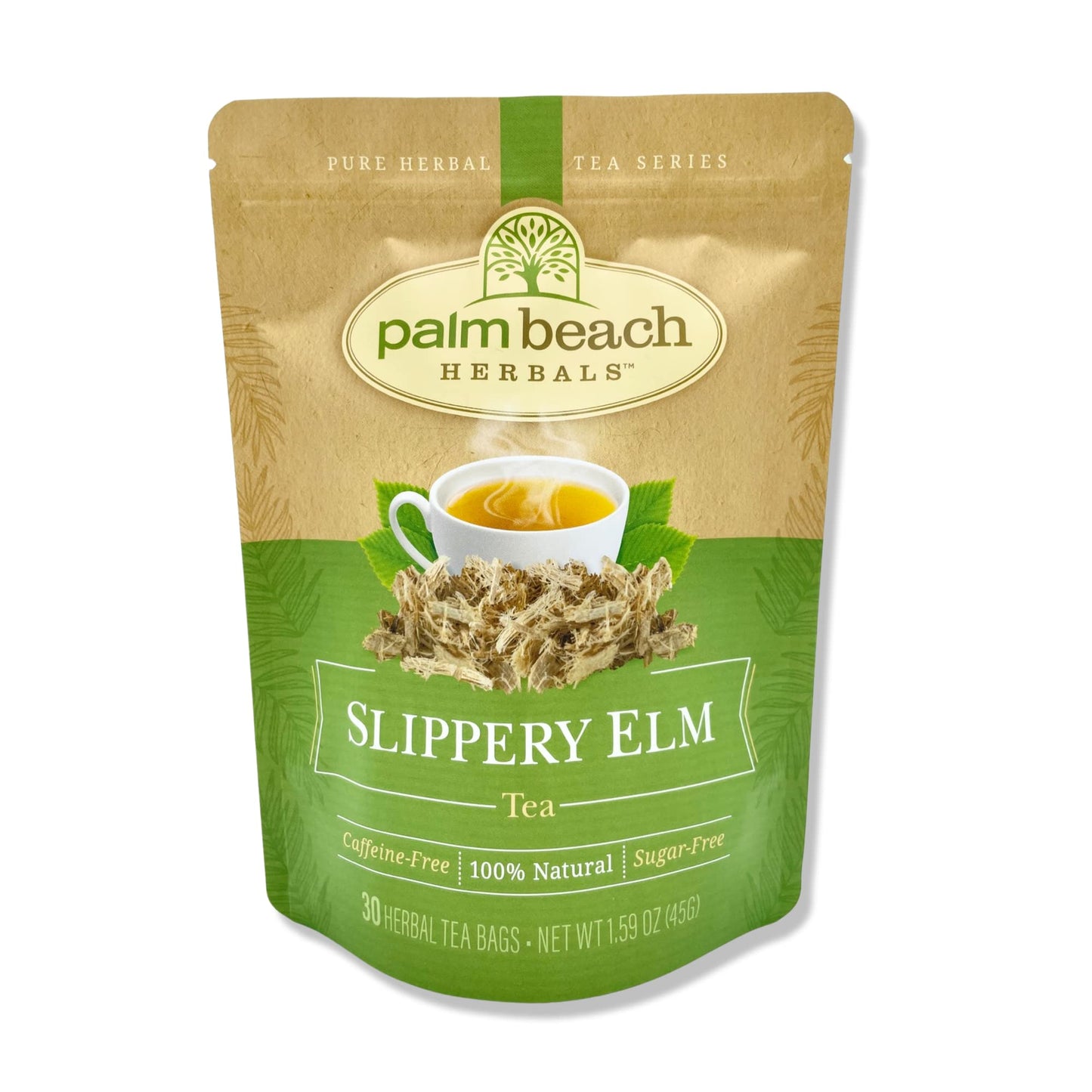 Palm Beach Medicinal Herbs Slippery Elm Tea - Slippery Elm Bark for Throat, Digestive and Wellness Support - Caffeine Free - Sugar Free - 30 Herbal