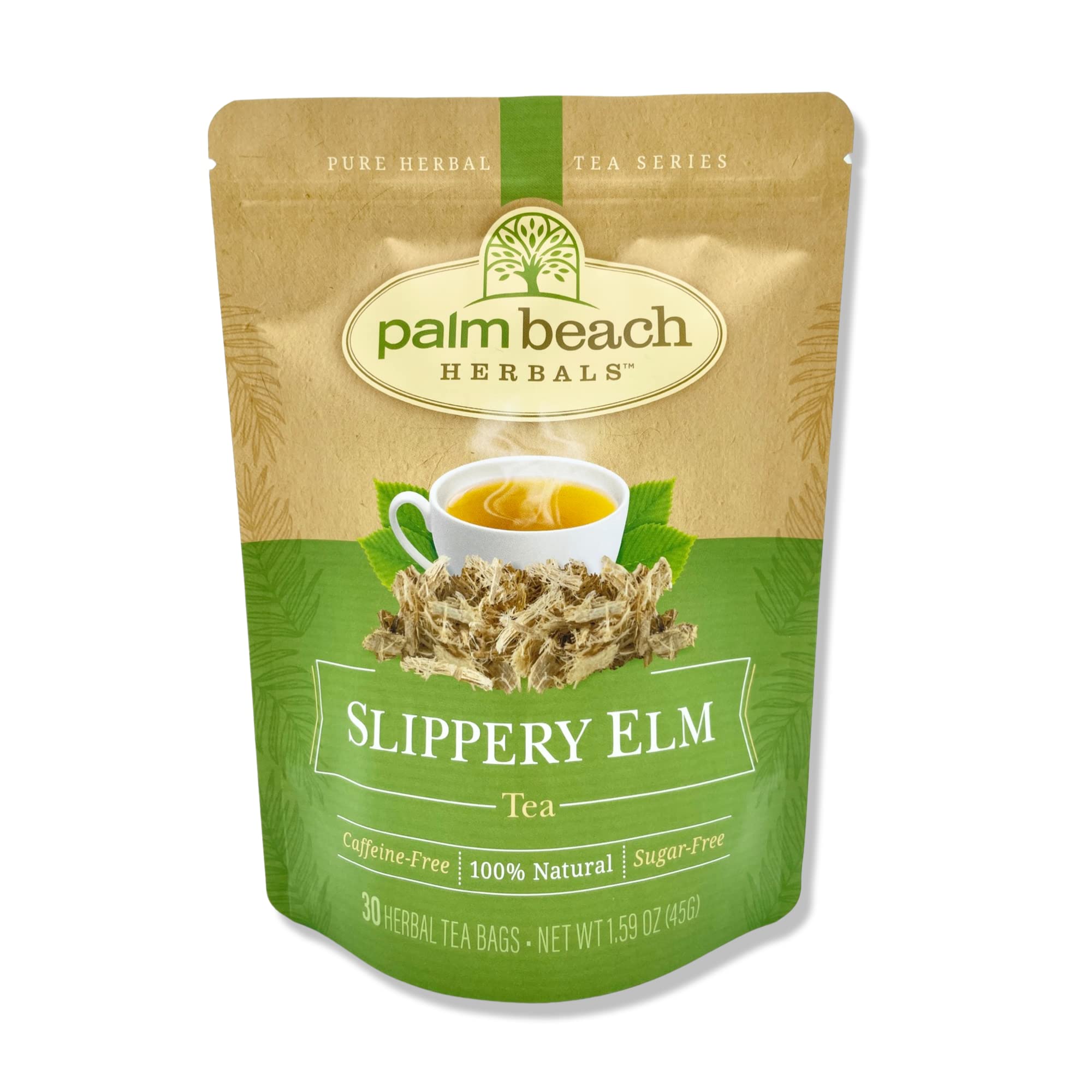 Palm Beach Medicinal Herbs Slippery Elm Tea - Slippery Elm Bark for Throat, Digestive and Wellness Support - Caffeine Free - Sugar Free - 30 Herbal