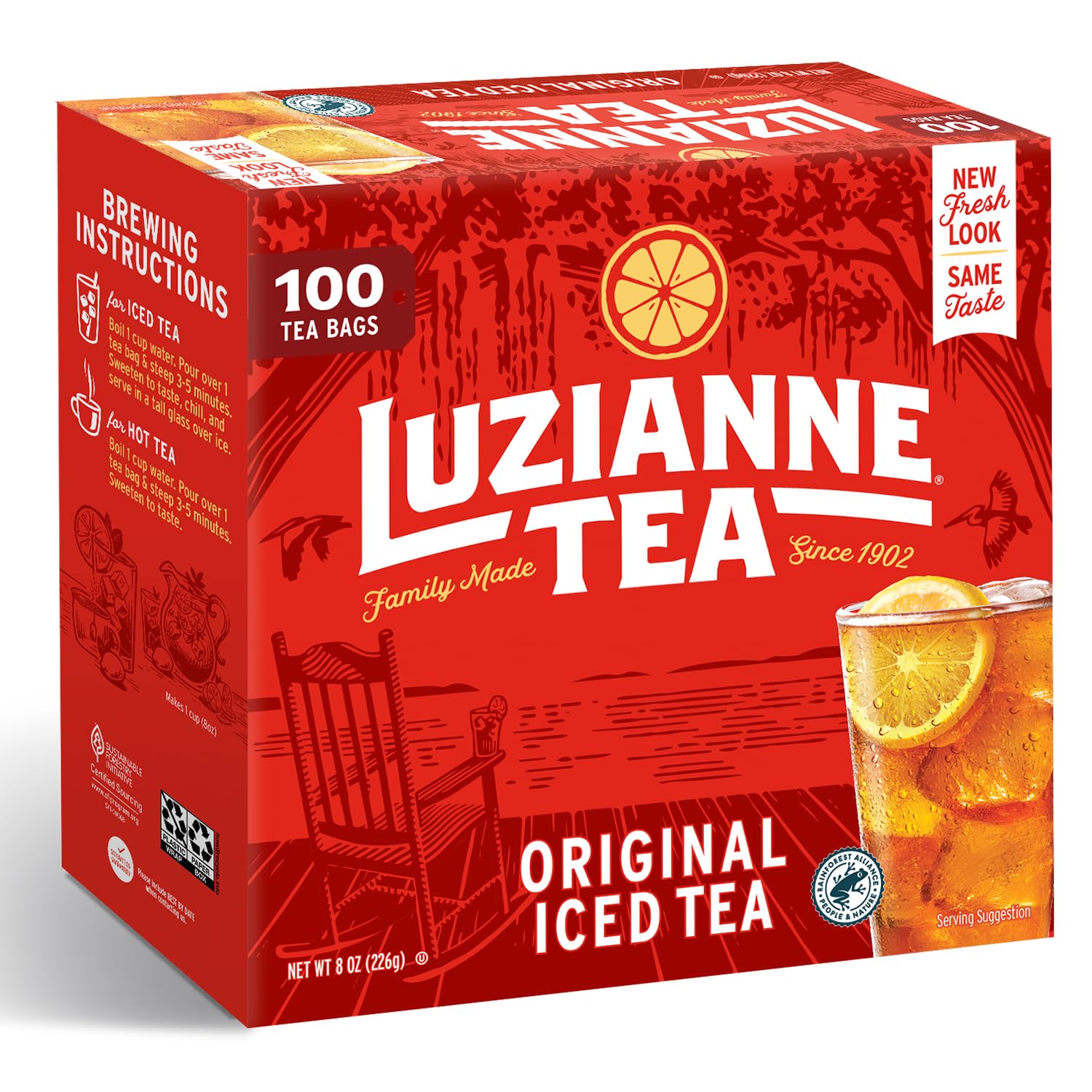 Luzianne Iced Tea Bags, Unsweetened, 400 Tea Bags (4 Boxes of 100 Count Pack), Specially Blended for Iced Tea, Clear & Refreshing Home Brewed Summer