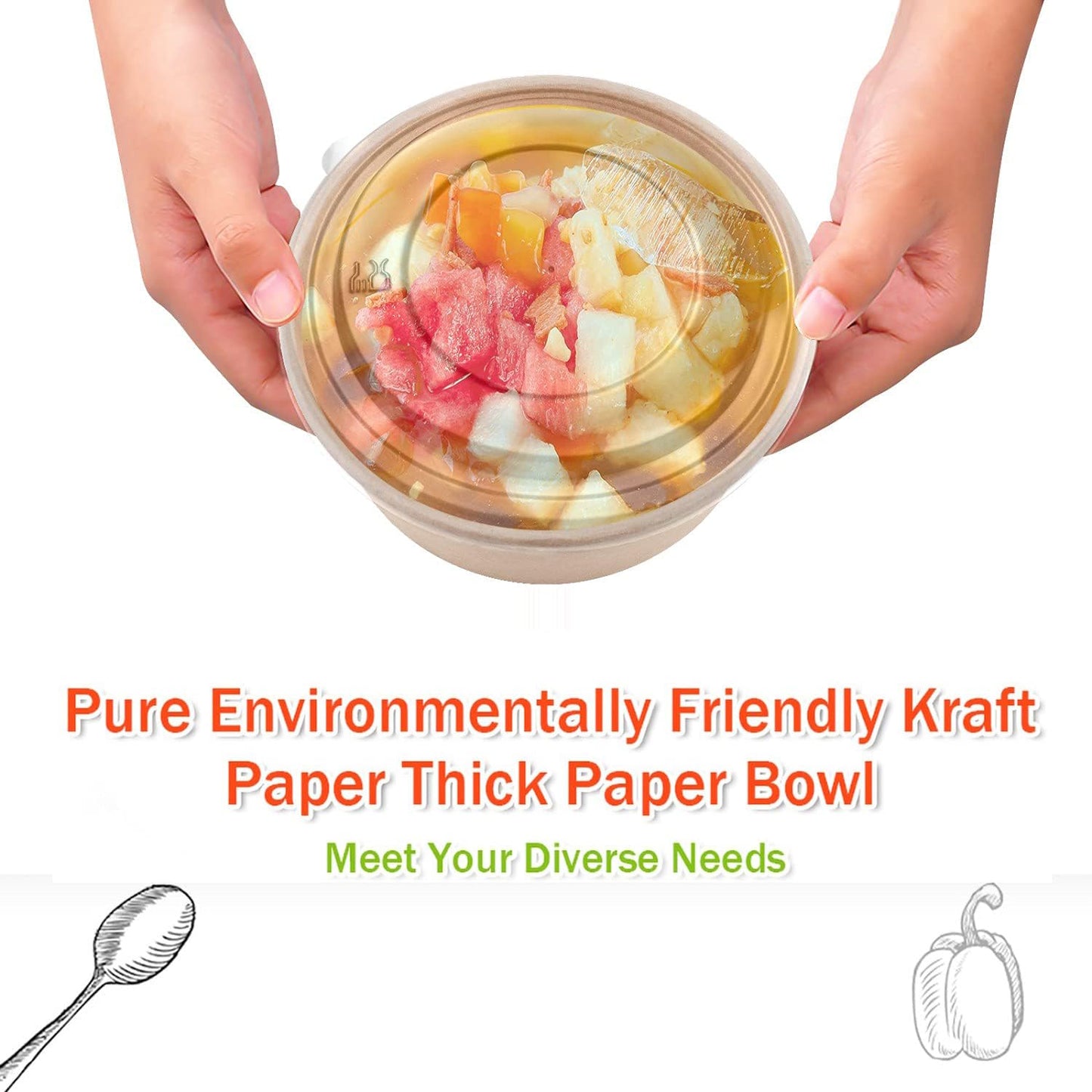 TOPtoper 36Oz 50Pcs Large Paper Bowls with Lids, Disposable Soup Serving Bowls Bulk Party Supplies for Hot/Cold Food, Soup (36 OZ)