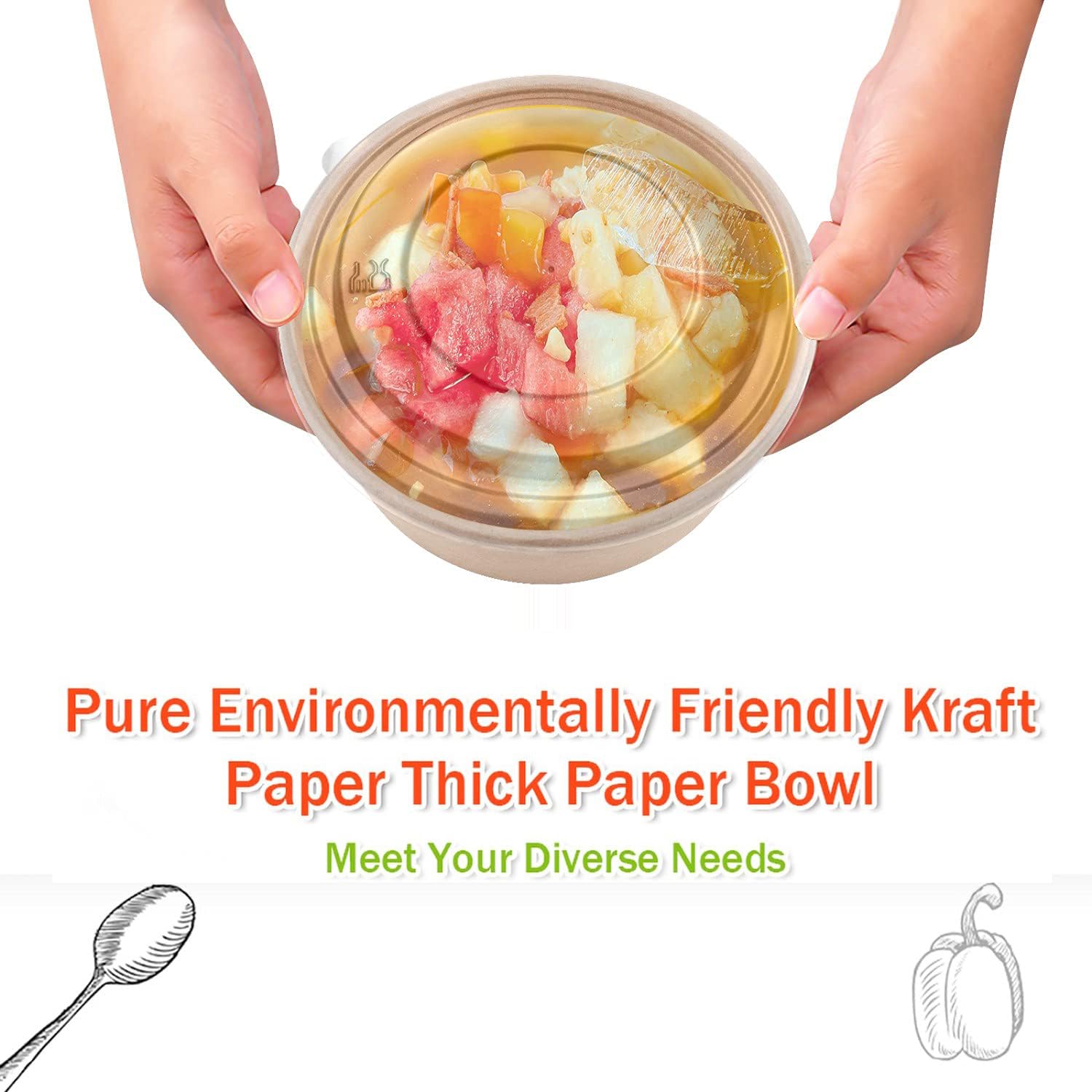 TOPtoper 36Oz 50Pcs Large Paper Bowls with Lids, Disposable Soup Serving Bowls Bulk Party Supplies for Hot/Cold Food, Soup (36 OZ)
