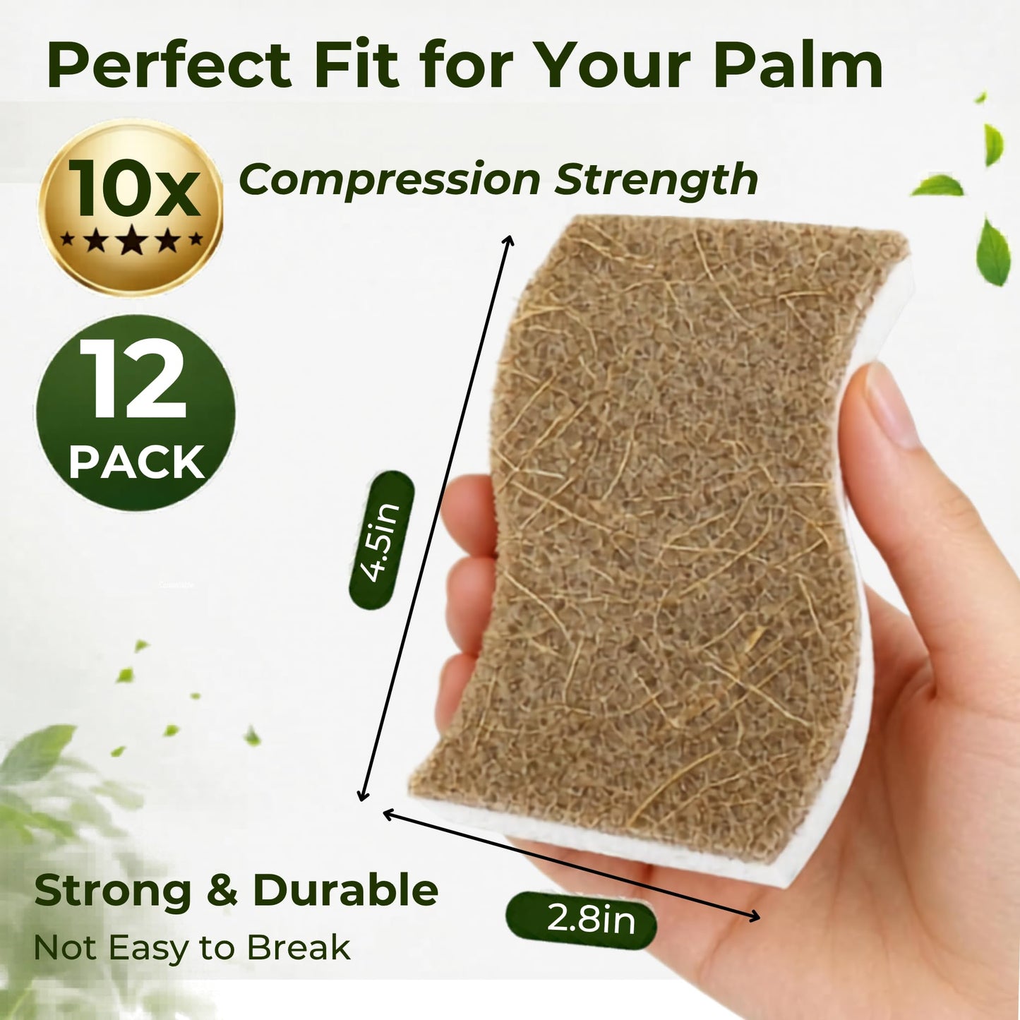 Natural Brown Cellulose Kitchen Sponges, 12 Pack - Plant-Based Coconut Dish Sponge, Non-Scratch Scrubber, Compostable & Biodegradable Eco-Friendly