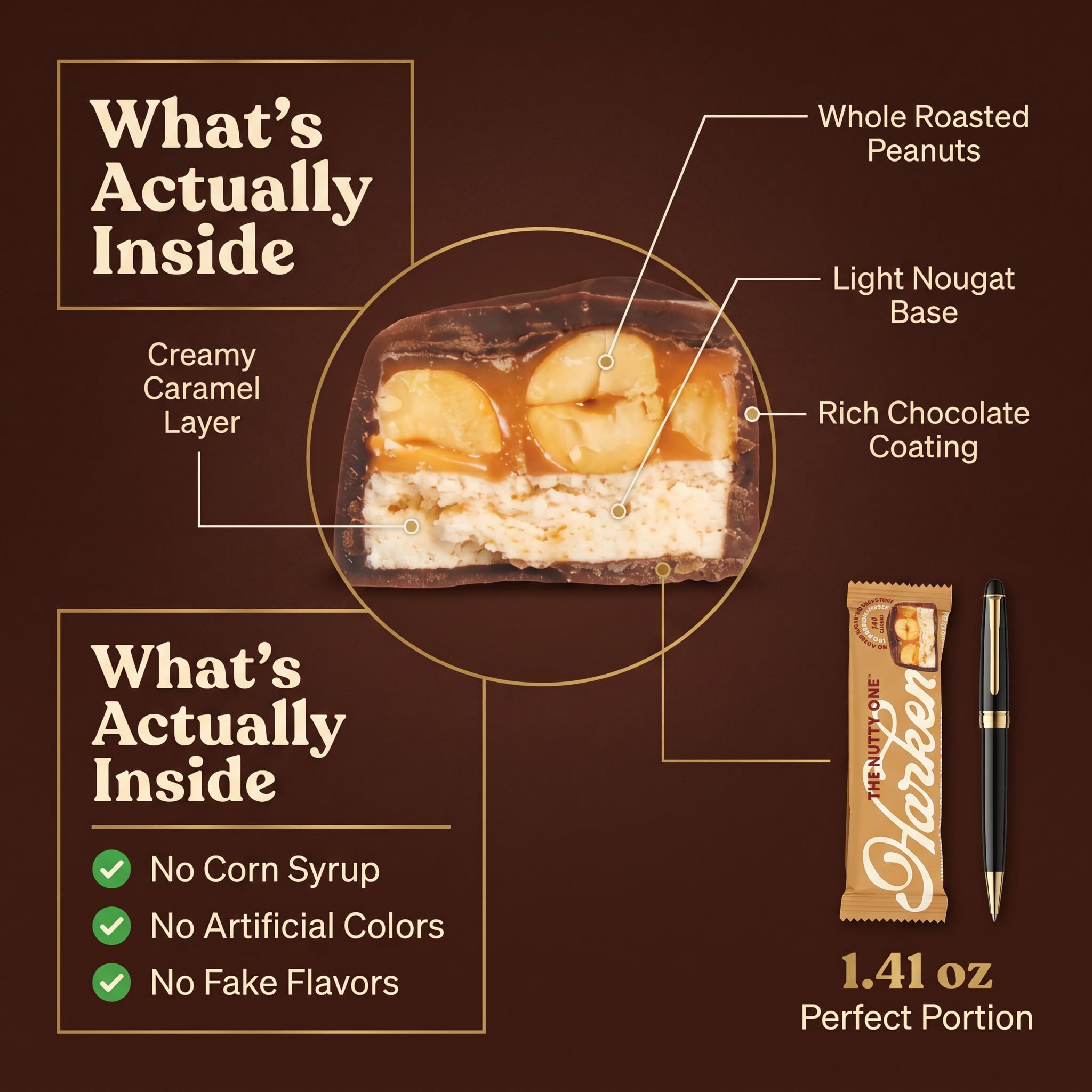 Harken Sweets Dates Caramel Nougat Peanuts 1.41 oz (Pack of 1) - Date Candy Bar - Caramel Peanut Snack Bar for On the Go