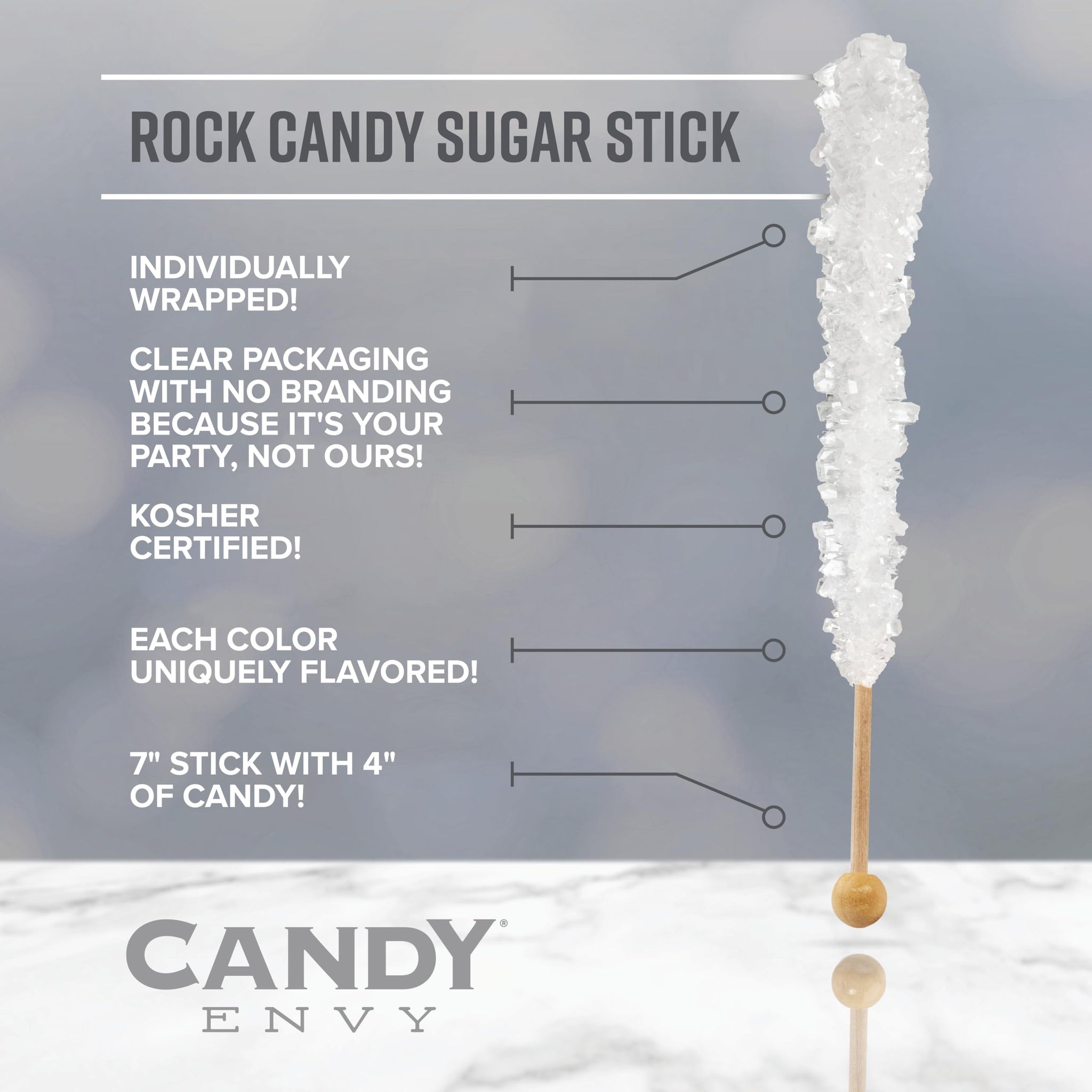 Blue Rock Candy Sugar Sticks - Blue Raspberry Flavored - 12 Individually Wrapped Party Favors