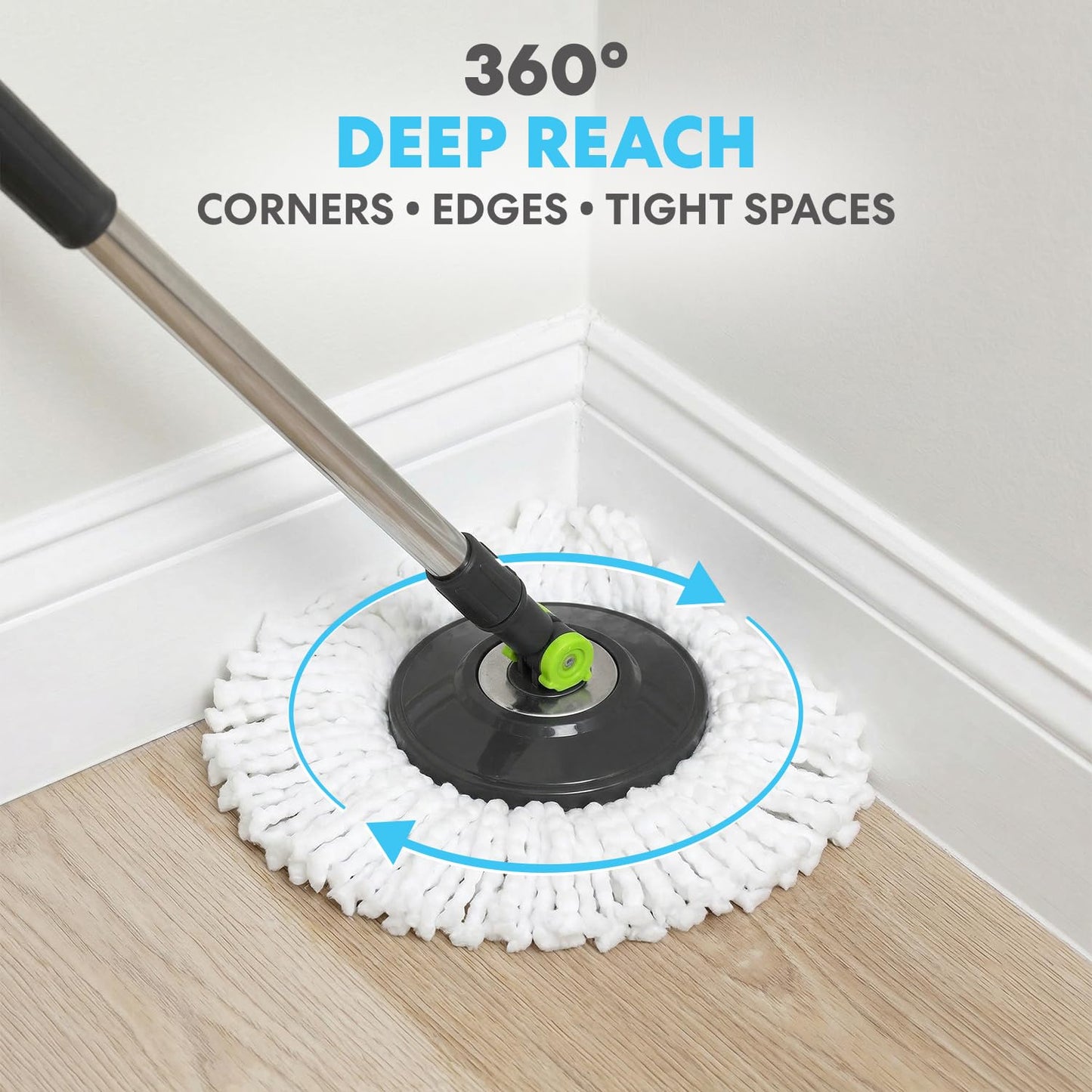 Simpli-Magic 360° Spin Mop and Bucket with Wringer - 3 High-Absorbent Microfiber Washable Heads, Soap Dispenser - Spinning Mop and Bucket Set for All