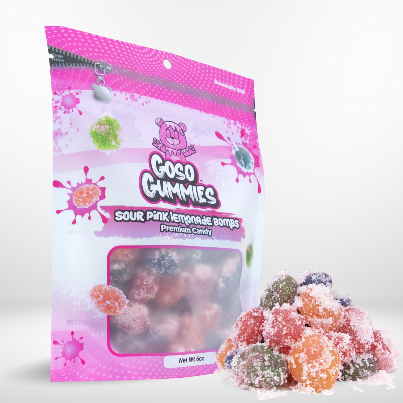 Goso Gummies Sour Pink Lemonade Bombs - 6oz Bag - Sour Pink Lemonade Juice-Filled Viral Premium Candy
