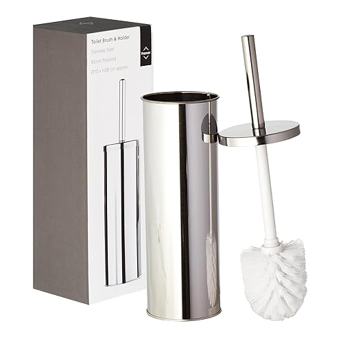 Premier Housewares Toilet Brush & Holder | Chrome Metal Toilet Brush Set | Attached Lid Toilet Cleaner Brush | Free Standing Loo Reflective Brush