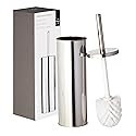 Premier Housewares Toilet Brush & Holder | Chrome Metal Toilet Brush Set | Attached Lid Toilet Cleaner Brush | Free Standing Loo Reflective Brush