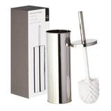 Premier Housewares Toilet Brush & Holder | Chrome Metal Toilet Brush Set | Attached Lid Toilet Cleaner Brush | Free Standing Loo Reflective Brush