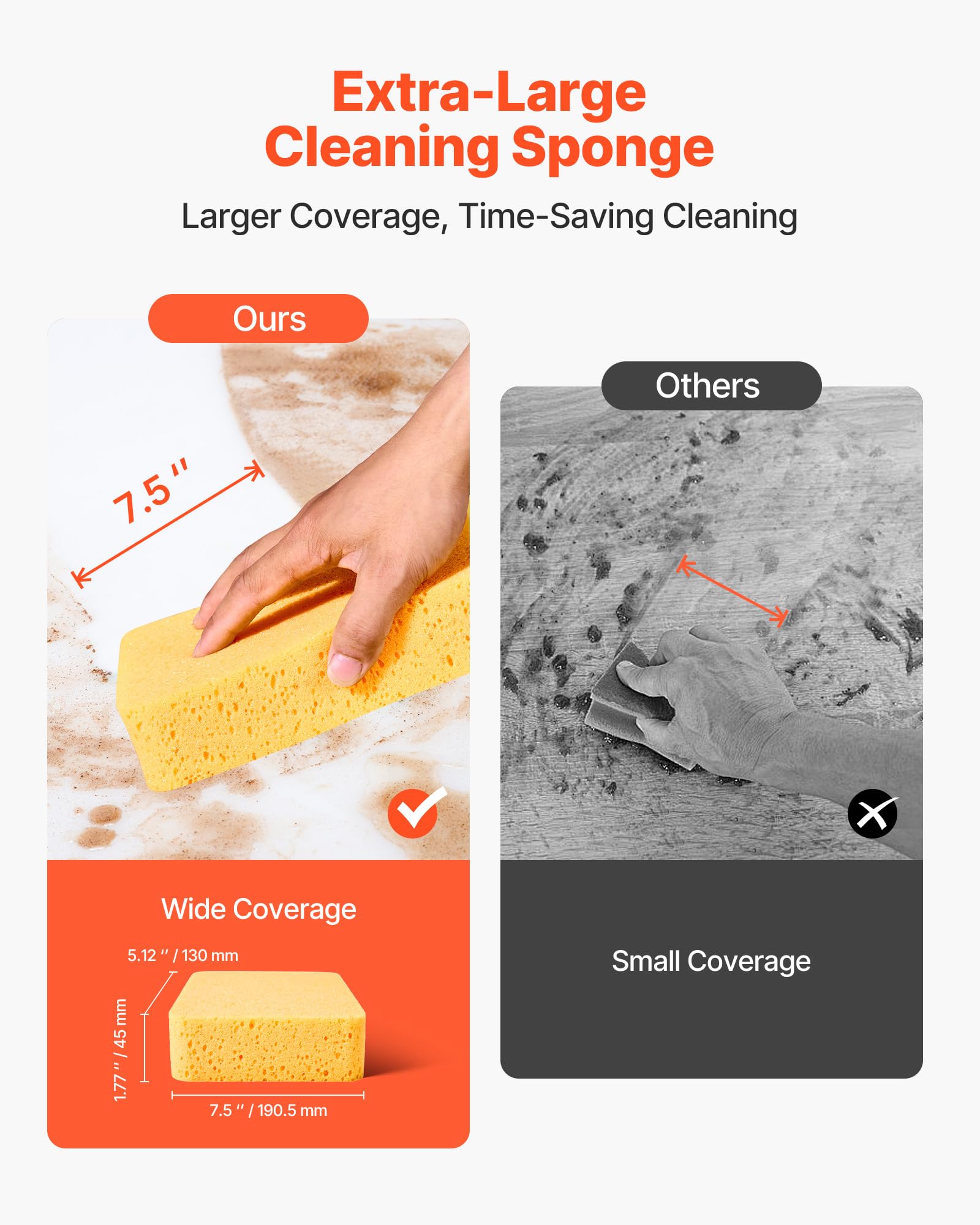 VEVOR 6-Pack Non-Scratch Cleaning Sponges, Dish Scrubber Sponges for Kitchen, Bathroom, Tiles, Marble and Glass Surfaces, Large Household Scrubbing
