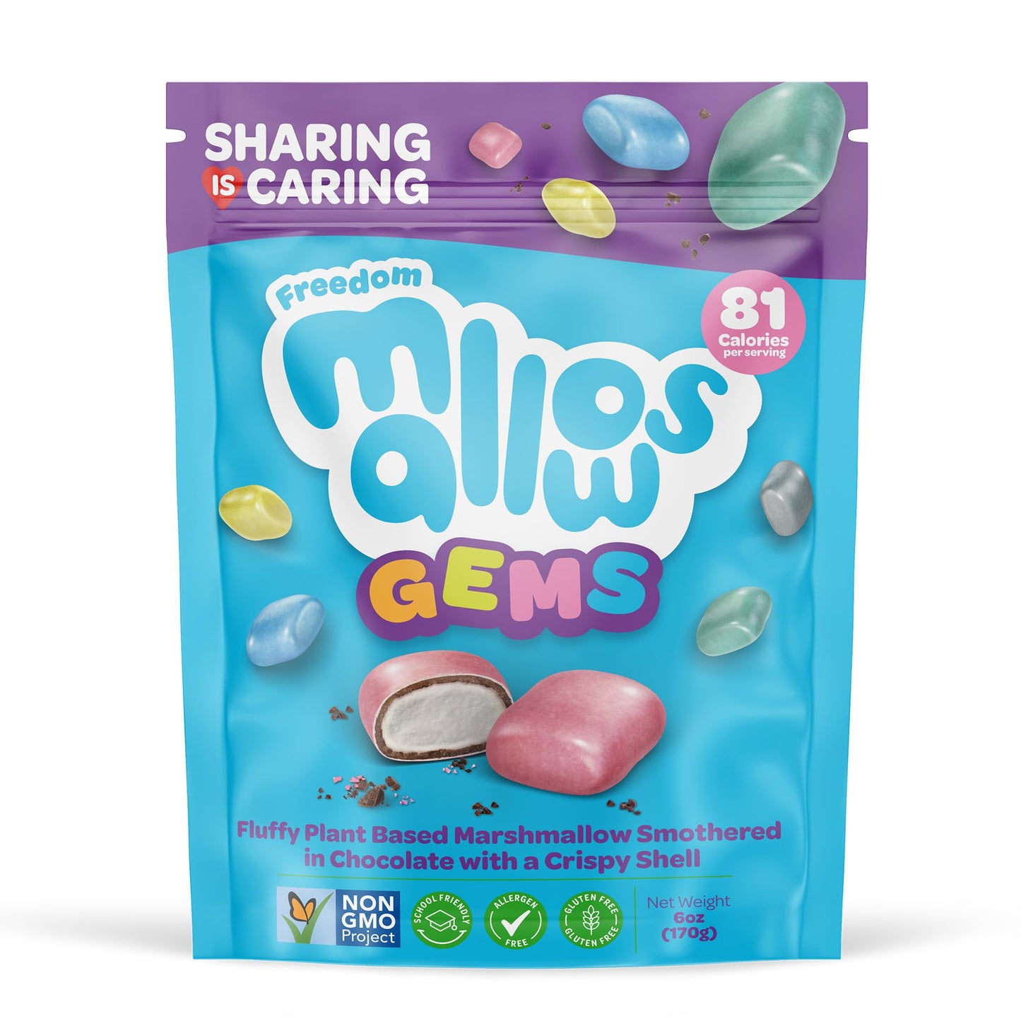 Freedom Confectionery Mallows Gems - Chocolate-Coated Marshmallows with Crispy Shell & Fluffy Center - Gelatine-Free, Gluten-Free & Allergen-Free