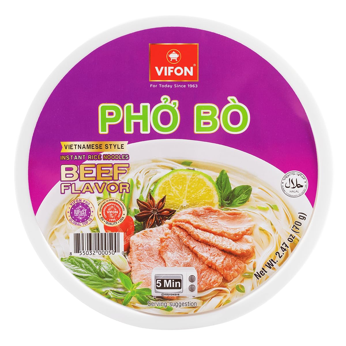 Vifon, Pho Bo Vietnamese Style Instant Rice Noodles Beef Flavor, 2.47 Ounce