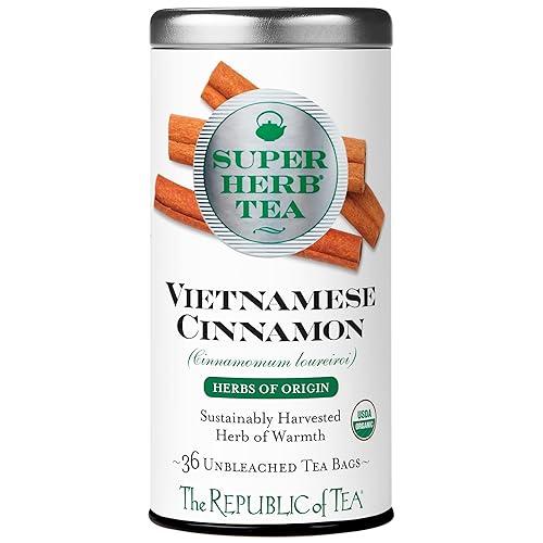 The Republic of Tea - Organic Vietnamese Cinnamon SuperHerb Tea Tin, 36 Herbal Tea Bags, Naturally Caffeine-Free Herbs of Origin