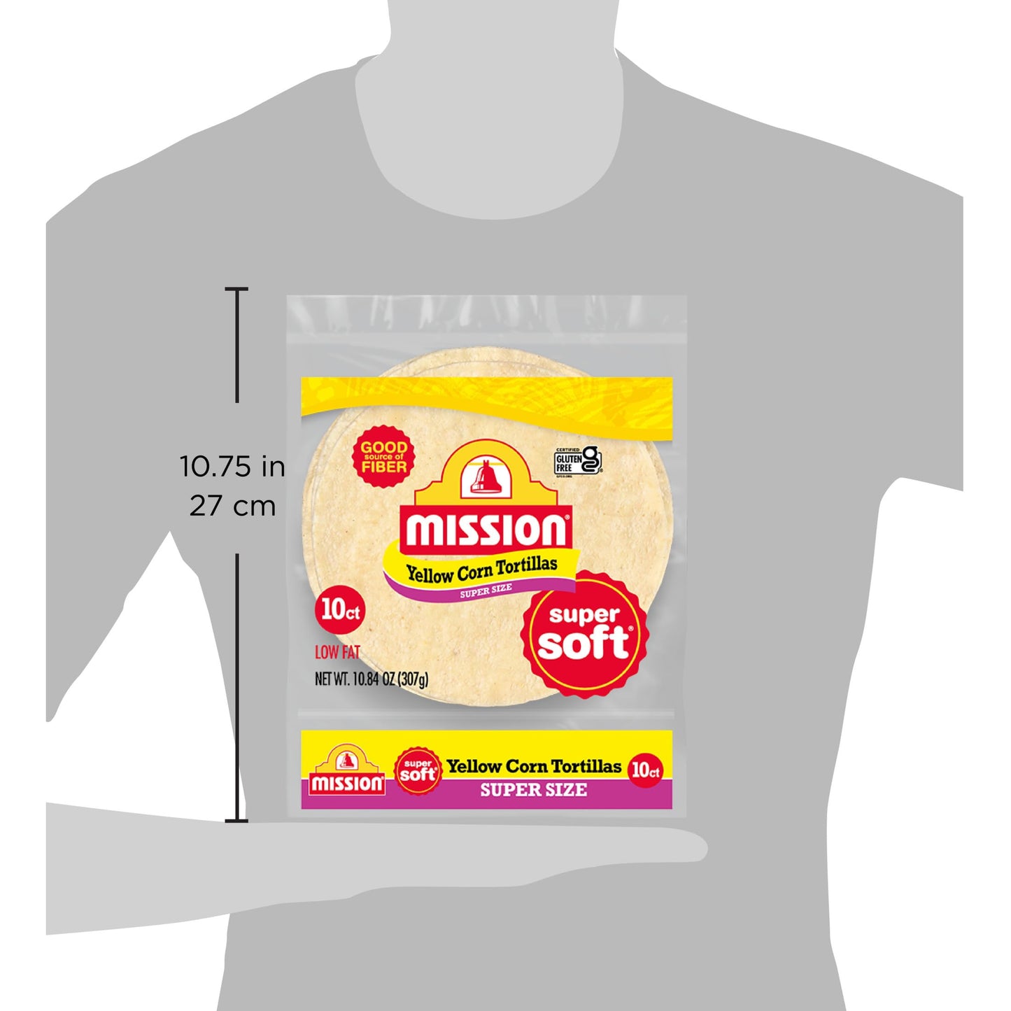 Mission Super Size Yellow Corn Tortillas, Large Soft Taco Size, 10 Count