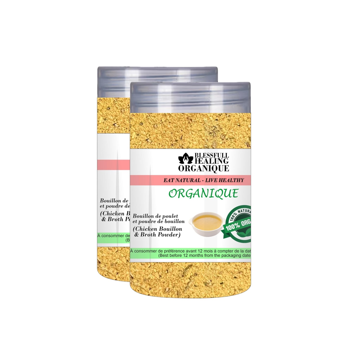 Blessfull Healing Organic Chicken Bouillon & Broth Powder (All In One Chicken Seasoning Powder) 100 Gram (3.52 oz) Each (Pack Of 2) = 200 Grams, Vegan
