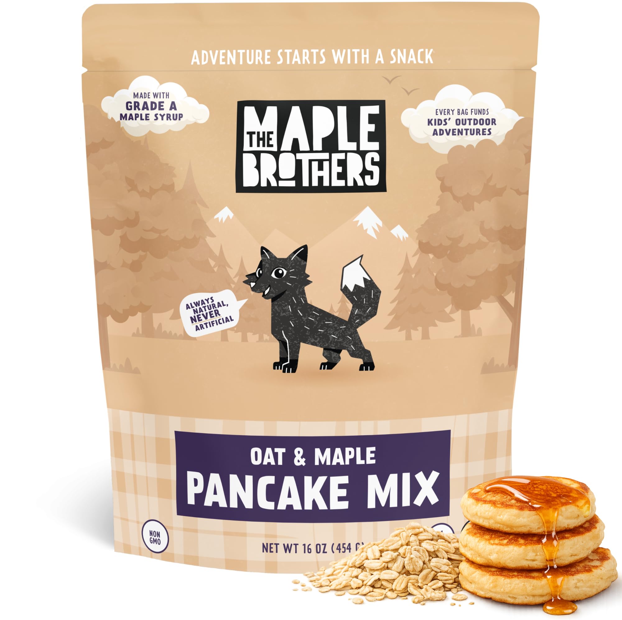 The Maple Brothers Oat & Maple Pancake Mix - Organic, Vegan, Non?GMO, Made with Grade A Maple Sugar - Fluffy, Easy Breakfast Mix, 16 oz Resealable Bag