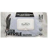 ForPro Professional Collection Disposable Nitrile Gloves, Chemical Resistant, Powder-Free, Latex-Free, Non-Sterile, Food Safe, 4 Mil, Black, Medium