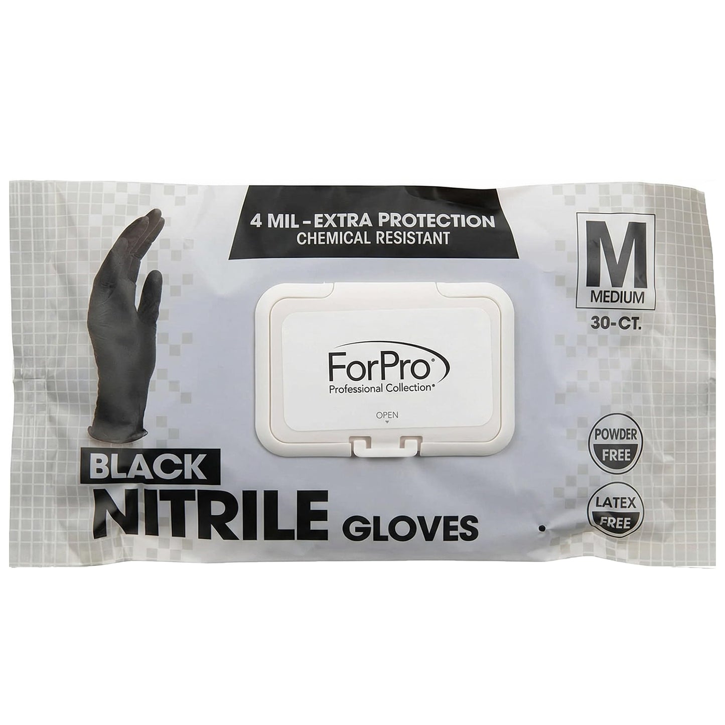 ForPro Professional Collection Disposable Nitrile Gloves, Chemical Resistant, Powder-Free, Latex-Free, Non-Sterile, Food Safe, 4 Mil, Black, Medium