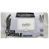 ForPro Professional Collection Disposable Nitrile Gloves, Chemical Resistant, Powder-Free, Latex-Free, Non-Sterile, Food Safe, 4 Mil, Black, Medium
