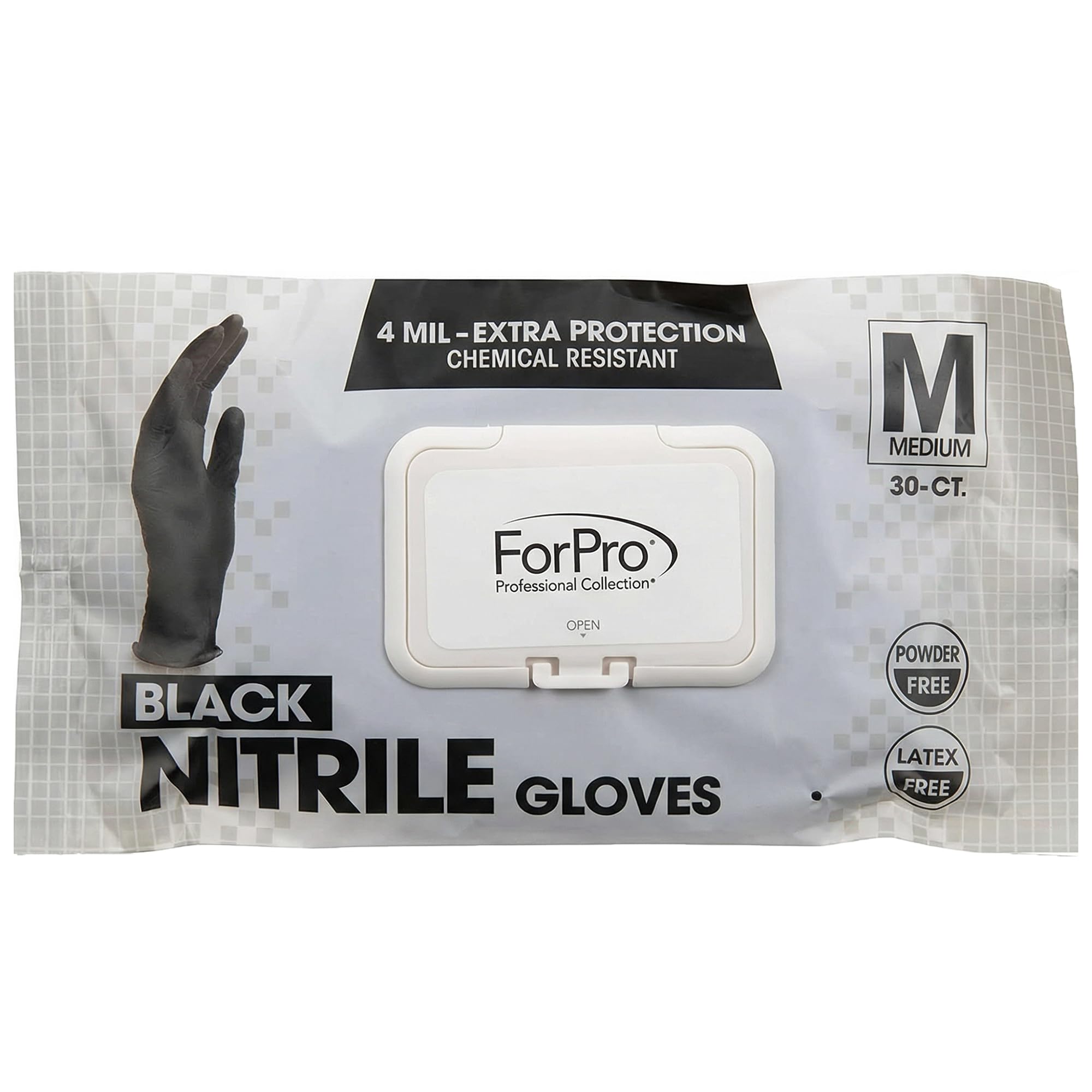 ForPro Professional Collection Disposable Nitrile Gloves, Chemical Resistant, Powder-Free, Latex-Free, Non-Sterile, Food Safe, 4 Mil, Black, Medium